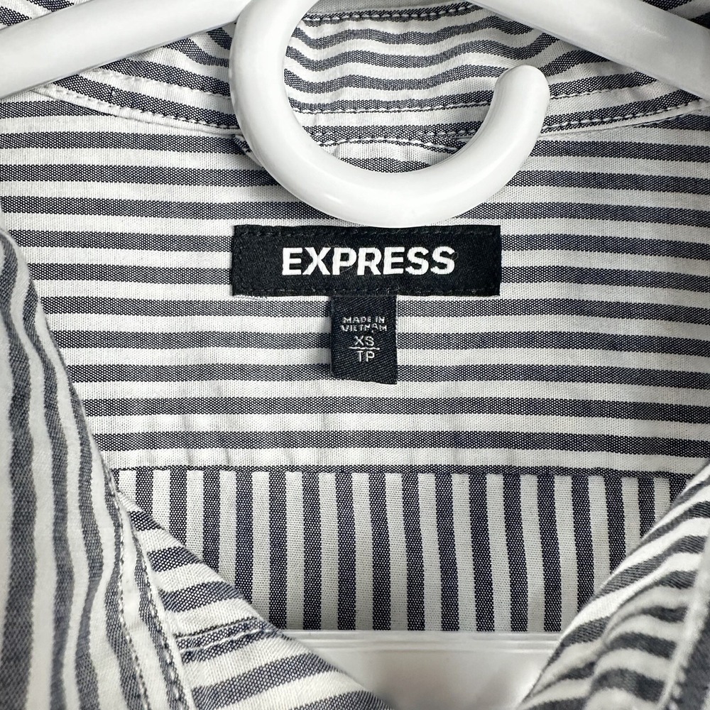 Express Button Down Shirt Women's XS Gray White Striped Workwear - Picture 3 of 5